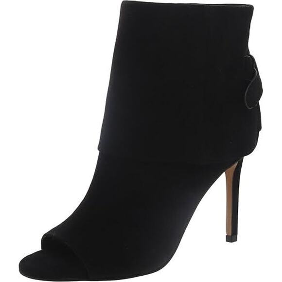 Vince Camuto Women’s Amesha Bootie Open Toe Black Suede Heels Choose Size NIB - Picture 1 of 7